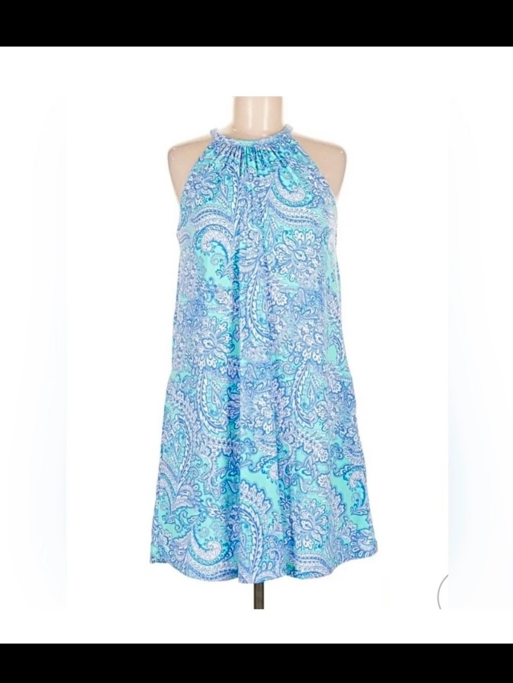 Cynthia Rowley Turquoise & Blue Paisley Halter Mini Dress